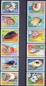 Aitutaki / Cook Islands 1974 Marine Life Shells set 12 MNH