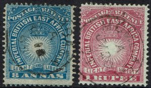 BRITISH EAST AFRICA 1890 LIGHT AND LIBERTY 8A AND 1R USED