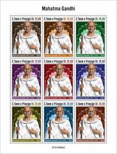 St Thomas - 2021 Indian Leader Mahatma Gandhi - 9 Stamp Sheet - ST210606a2