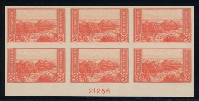 US Stamp #757 Grand Canyon 2c - Plate Block of 6 - No Gum - MNH - CV $5.50 