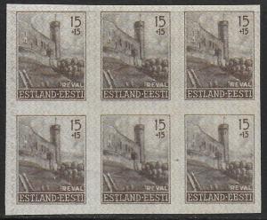 Estonia 1941 Occupation Reval /Tallinn 15k + 15k IMPERF BLOCK of 6 #NB1 F/VF-NH-