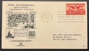 AIRMAIL 6¢ #C40 ALEXANDRIA MAY 11 1949 ALEXANDRIA VA FIRST DAY COVER (FDC) BX4