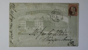 1860 Phila PA Phoenix Alcohol Works Est 1829 Shaded Advertising Illustrate Cover