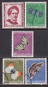 Switzerland 1951 Sc B207-11 Butterflies Dragonfly Saturnia Pyri Spyri Stamp MH/U