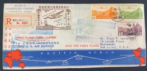 1937 Shanghai China First Flight Airmail Cover to USA CNAC PAA Clipper FAM 14