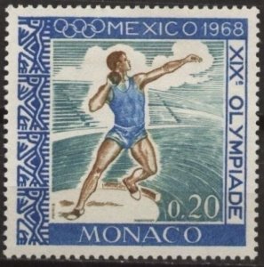 Monaco 676 (mh) 20c Mexico City Olympics: shot put (1968)