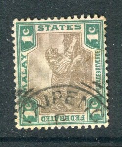 STRAITS SETTLEMENTS; 1900s Fed States Tiger used value + POSTMARK Taipeng