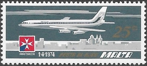 Malta Air-Mail 1974 Scott # C7 Mint NH. Free Shipping for All Additional Items.