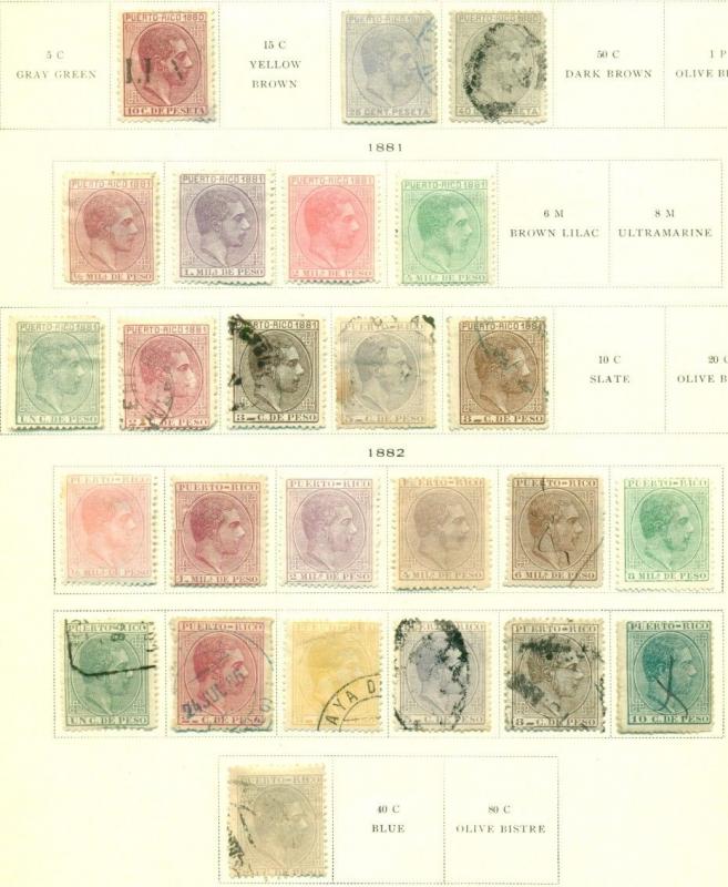 PUERTO RICO COLLEC. 1873-1898 ON SCOTT PGS. MINT & USED A FEW W/FAULTS
