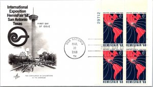 FDC 1968 SC #1340 Artcraft Cachet - San Antonio, TX - Plate Block of 4 - F64108