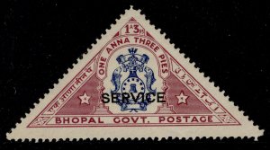 INDIAN STATES - Bhopal GV SG O330, 1a 3p blue & claret, M MINT.