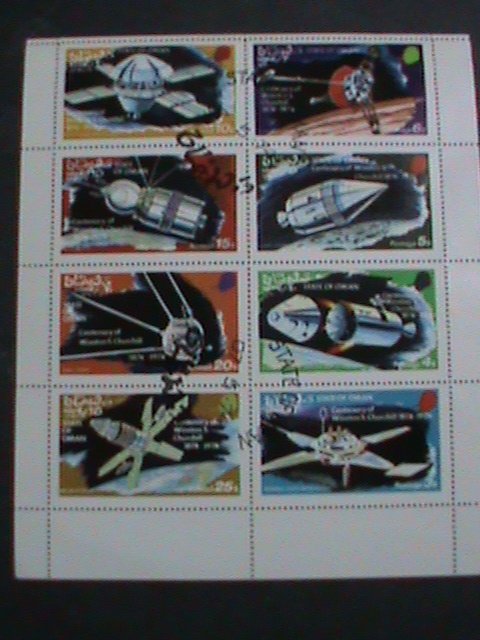 OMAN STAMP-1974 CENTENARY OF WINSTON CHURCHIL-SPACE PROGRAMS  CTO SHEET VF