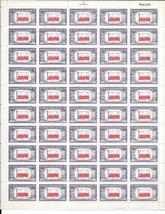 #909 MNH 5 Cent Poland, FULL SHEET REVERSE PRINTING, red over black (my167)