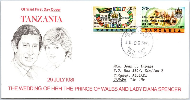 FIRST DAY COVER ROYAL WEDDING PRINCE CHARLES & PRINCESS DIANA TANZANIA 1981