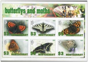 MONTSERRAT SHEET IMPERF CINDERELLA BUTTERFLIES INSECTS