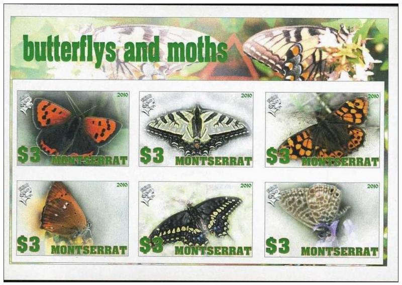 MONTSERRAT SHEET IMPERF CINDERELLA BUTTERFLIES INSECTS