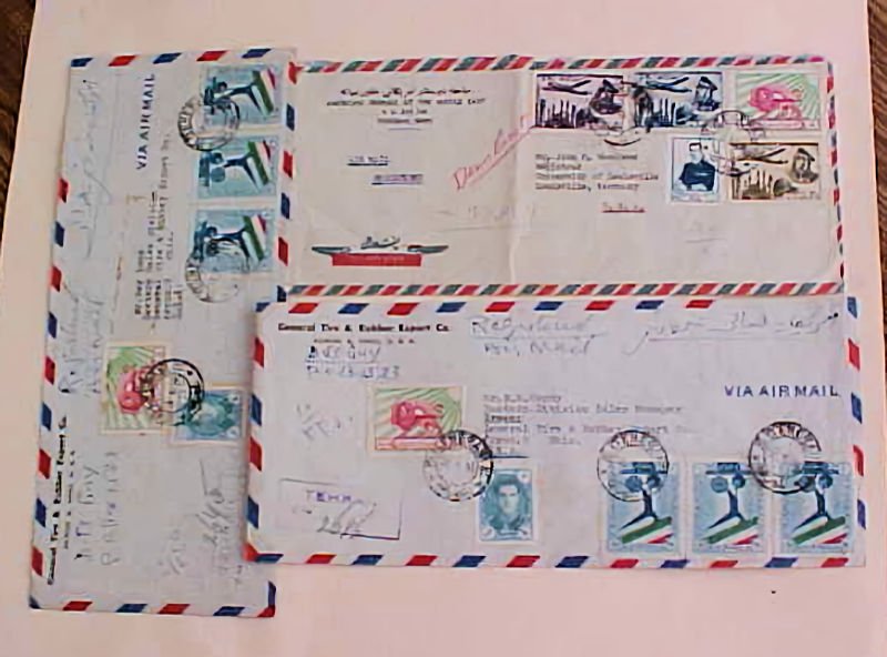 IRAN  SHAH 3 REGISTERED COVERS 1950's TO USA