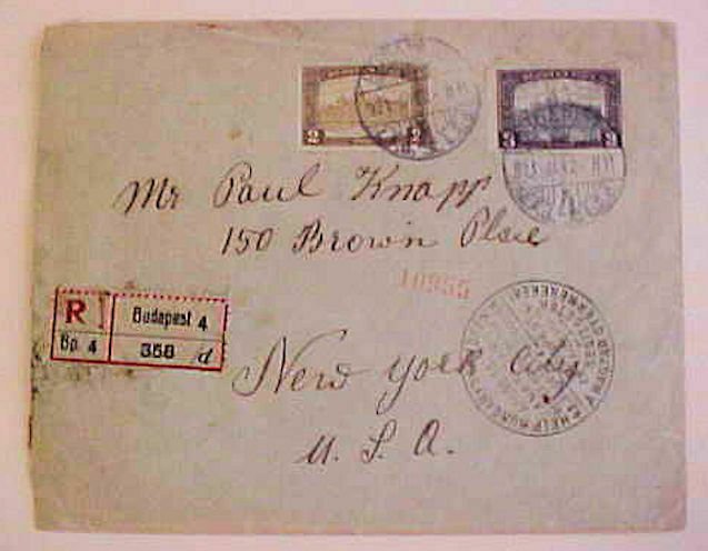 HUNGARY  HELP 1921 REGISTERED 2 US BACKSTAMPS