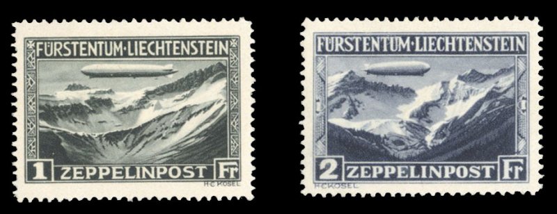 Liechtenstein #C7-8 Cat$565, 1931 Zeppelin, set of two, never hinged