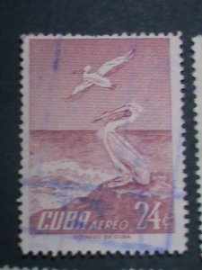​CUBA-LARGE PICTORIAL CUBA BIRDS ON VERY OLD CUBA USED STAMP-VERY FINE