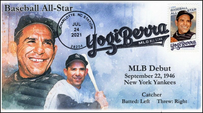 21-207, 2021, Yogi Berra, Event Cover, Pictorial Postmark, Baseball, Charlotte N