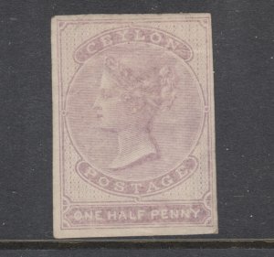 Ceylon Sc 14 MLH. 1858 ½p lilac QV, fresh, sound, VLH.