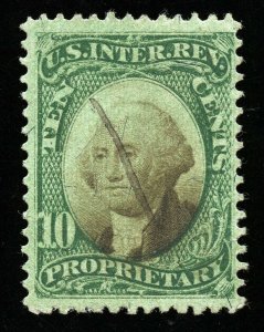 B255 U.S. Revenue Scott RB7b 10-cent Proprietary, green paper, SCV = $65