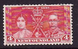 Newfoundland- Sc#231-used 4c KGVI Coronation-id#357-1937-