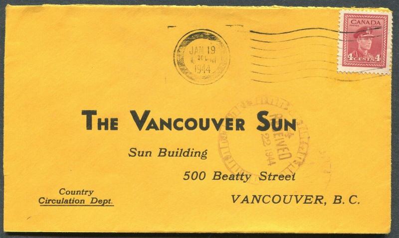 CANADA WWII BLACK OUT CANCEL COVER PRINCE RUPERT