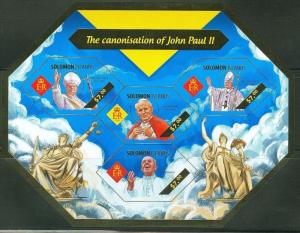 SOLOMON ISLANDS 2014 CANONIZATION OF POPE JOHN PAUL II  SHT  IMPERFORATE MINT NH