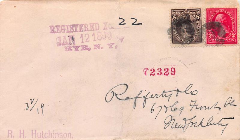 U. S., 1899 Registered Cover sent from Rye, N.Y., to New York City