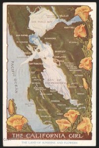 USA California Girl Figurative Girl Map Used San Francisco BC Canada USED 112915