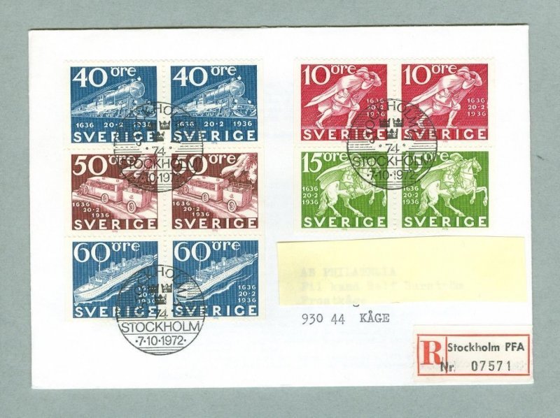 Sweden.  Fdc 1972. Stockholmia74. Train,Bus,Ship.Rider. Registered. Addressed.