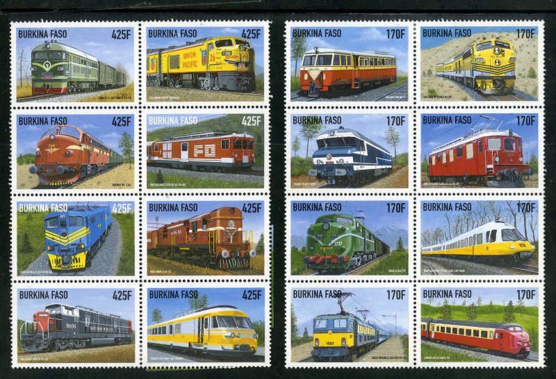 BURKINA FASO 1121a-h,1122a-h FROM SS MH SCV $29.00 BIN $11.50 TRAINS