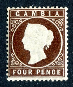 Gambia 1886 QV. 4d brown. Mint Hinged. SG30.