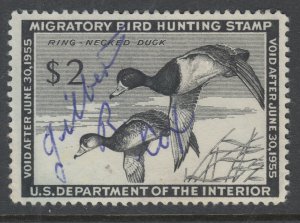 US Sc RW21 used. 1954 $2 Ring Necked Ducks, Hunting Permit Stamp, fresh, F-VF