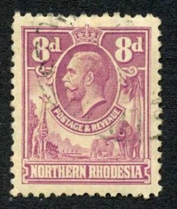 Northern Rhodesia 1925-9 8d rose-purple SG8 VFU cat 55 pounds