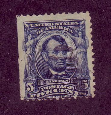 304 Used,  5c. Lincoln,  scv: $2.25