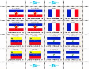 United Nations #333-#336 1980 Flag Miniature Sheet of 16