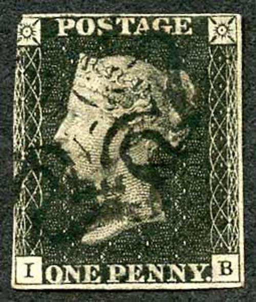 Penny Black (IB) Three margins with black cross