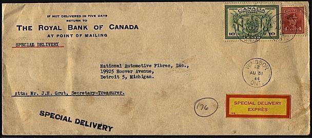 CANADA 1946 Special Delivery Express cover Windor, Ont to Detroit..........20086