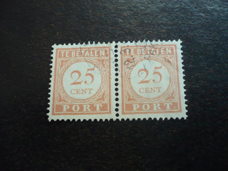 Stamps - Netherlands Indies - Scott# J34- Used Part Set of 1 Pair