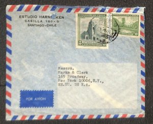 CHILE 328 & 333 STAMPS MARKS & CLERK SANTIAGO TO NY AIRMAIL COVER (c. 1962)