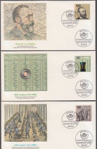 GERMANY Sc # 1420a-c.1 SET of 3 FDC - FROM S/S, SINGLES ONLY, 1984 UPU CONGRESS