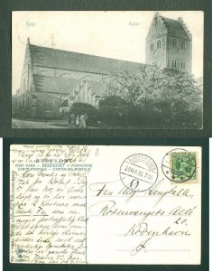 Denmark. Postcard 1906.Town  Køge Church.People.Stamp 5 Ore King .Cancel: Køge