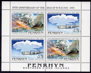 Penrhyn Islands 1995 Sc#444 WWII 50th.Anniv/Aircrafts/Ships Sheetlet (4) MNH