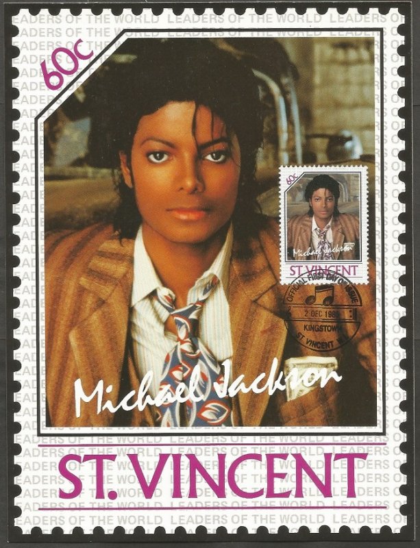 ST VINCENT STAMP,1985 MICHAEL JACKSON 60C STAMP.FIRST DAY OF ISSUE.MAXI CARD