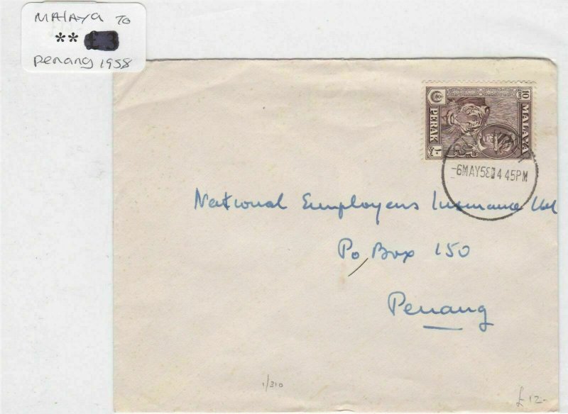 malaya to penang 1958 stamp cover Ref 8852