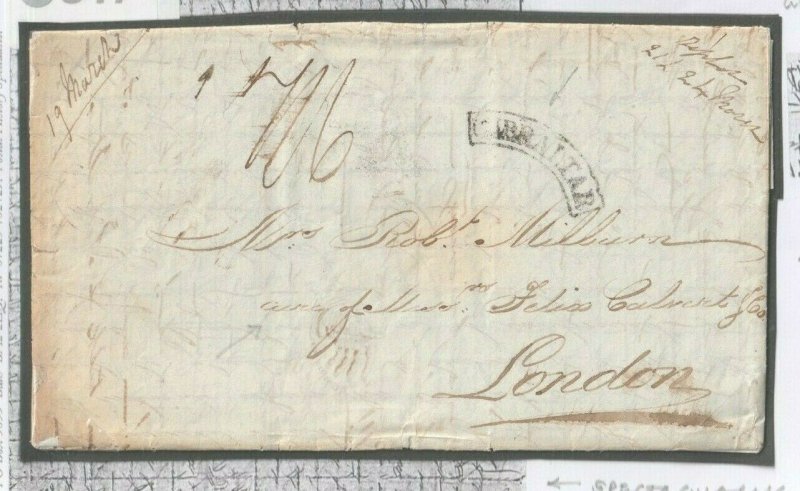 GIBRALTAR Framed Curve Cancel Forwarded London Hand Illustrated 1838 O17