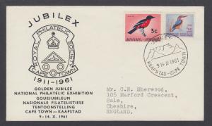 South Africa  Sc 254, 259 on 1961 JUBILEX Golden Jubilee cover, cachet, birds